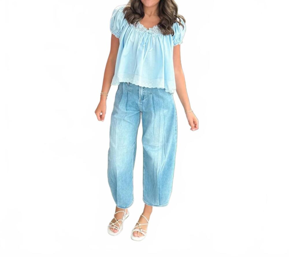 NEW MABLE lace trim top in blue